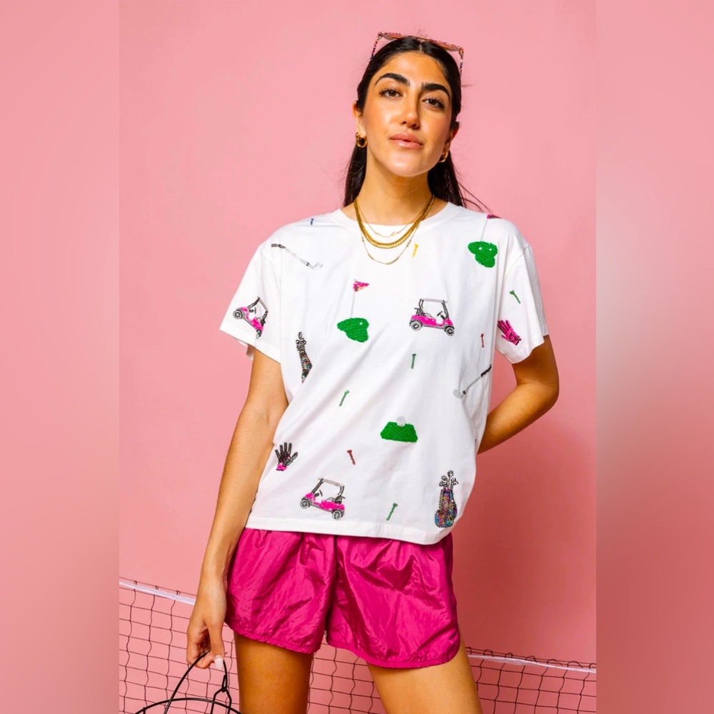 QUEEN OF SPARKLES Scatter GOLF ICON Tee Top NWT